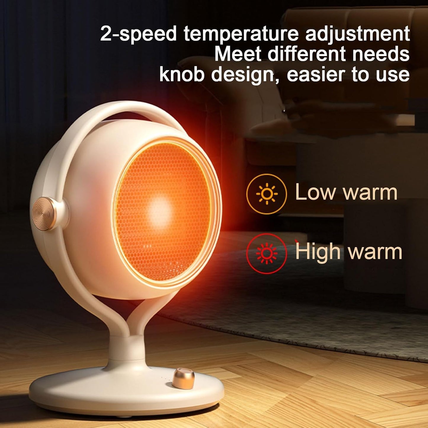 Silent and Travel-Friendly PTC Ceramic Space Heater - Rapidly Heats, 2 Heat Levels, Safety Features for Warmth and Comfort in Bedroom or Office, Perfect for Indoor Use in Winter, Compact Desktop Heater, Electric Fan Heater