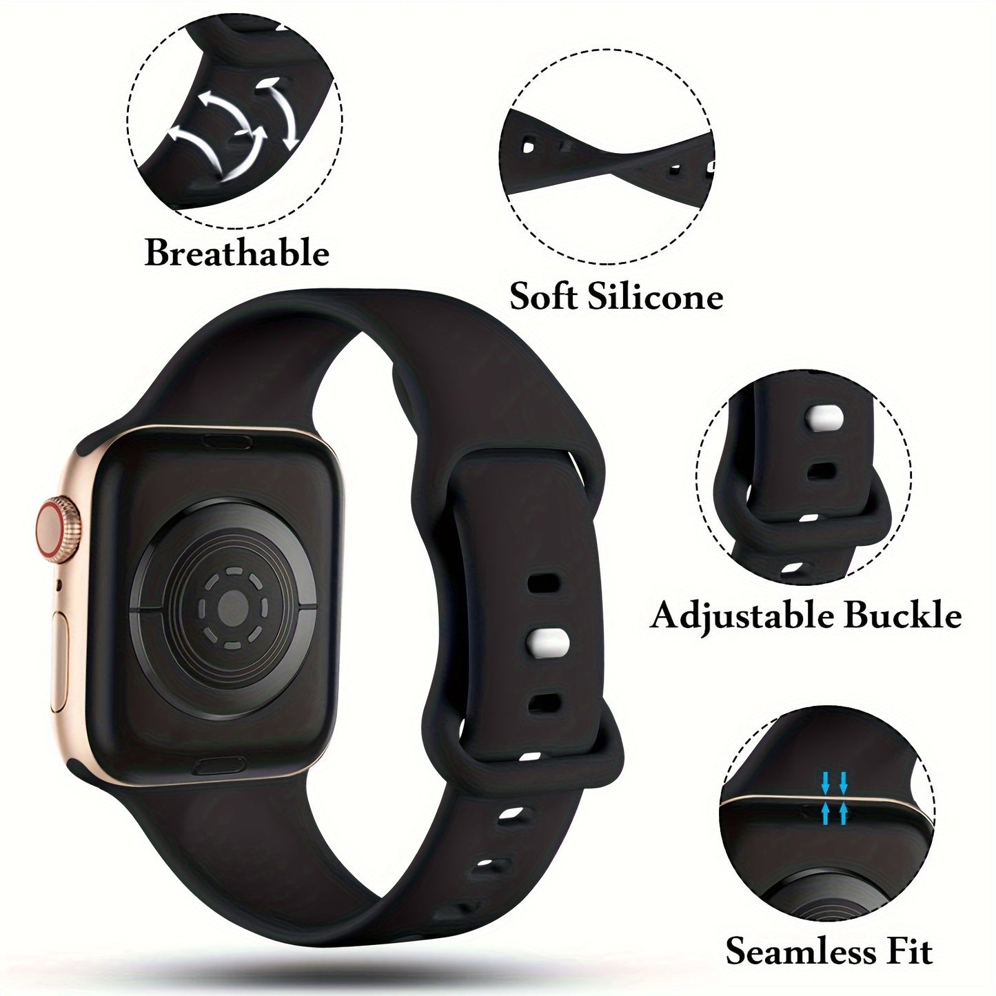 CHINBER Soft Silicone Sport Band for iWatch - Fits 38mm to 49mm, Compatible with Series SE/Ultra/9/8/7/6/5/4/3/2/1