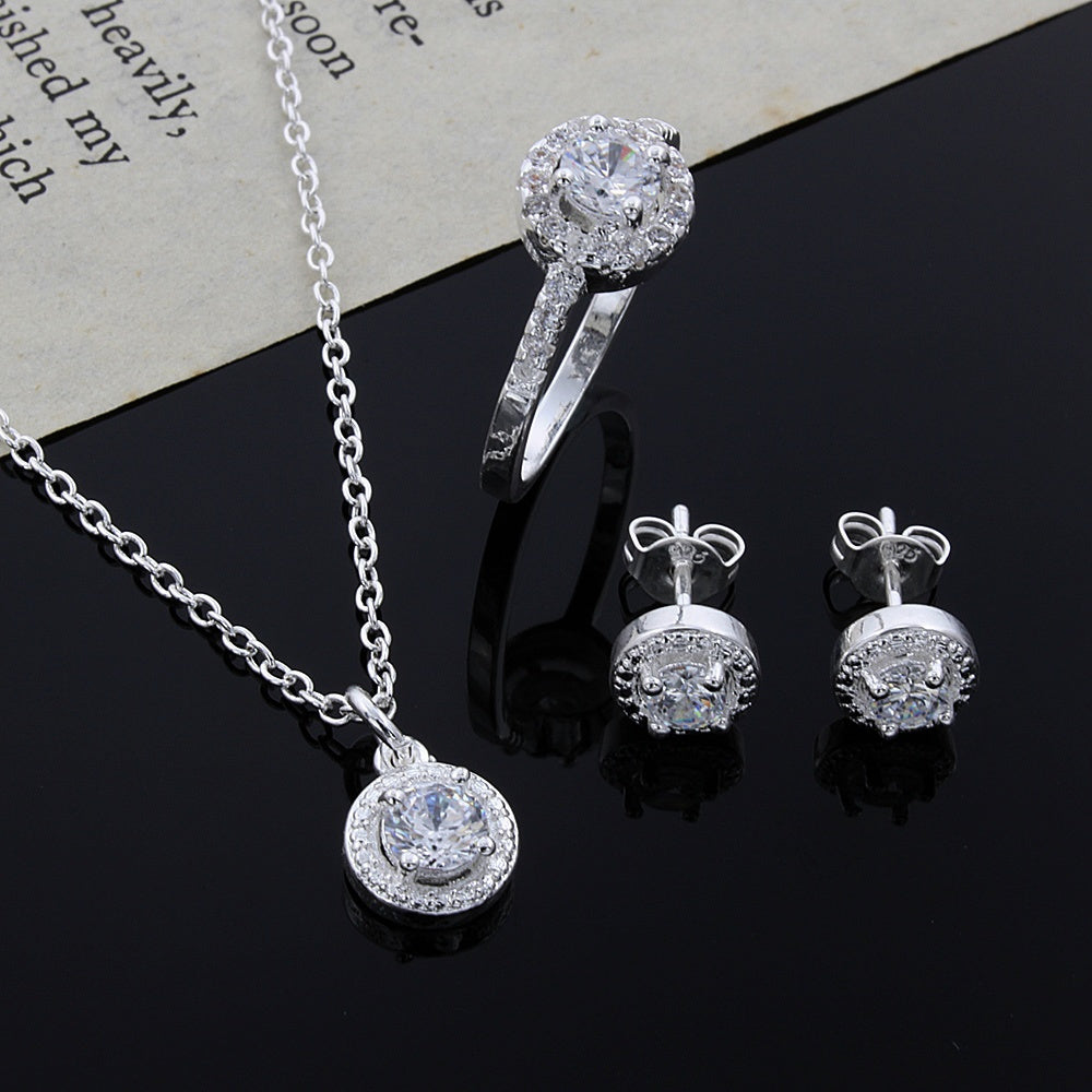 Women's Jewelry Set, featuring 925 Silver Plated Copper in a Cute Y2K Style, adorned with Synthetic Zirconia. Includes a Necklace, Ring, and Earrings perfect for both Daily Wear and Festive Celebrations. An ideal Christmas All-Season Accessory.