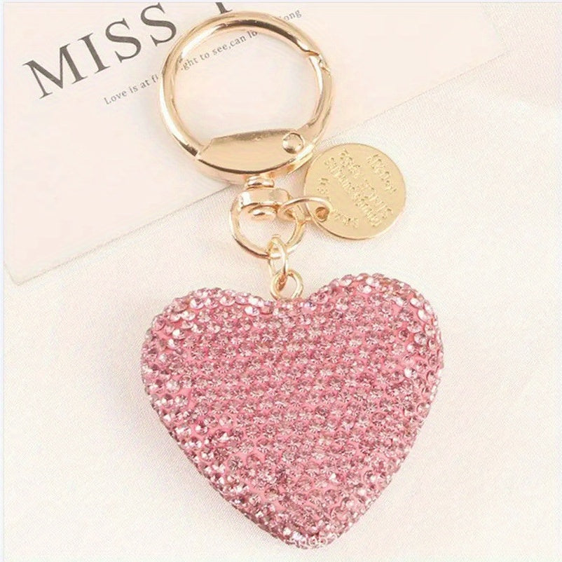 Valentine's Day Gift Set: Heart-Shaped Rhinestone Car Keychain, Resin Love Heart Earphone Case Charm, and Metal Tag Bag Accessory perfect for Women.