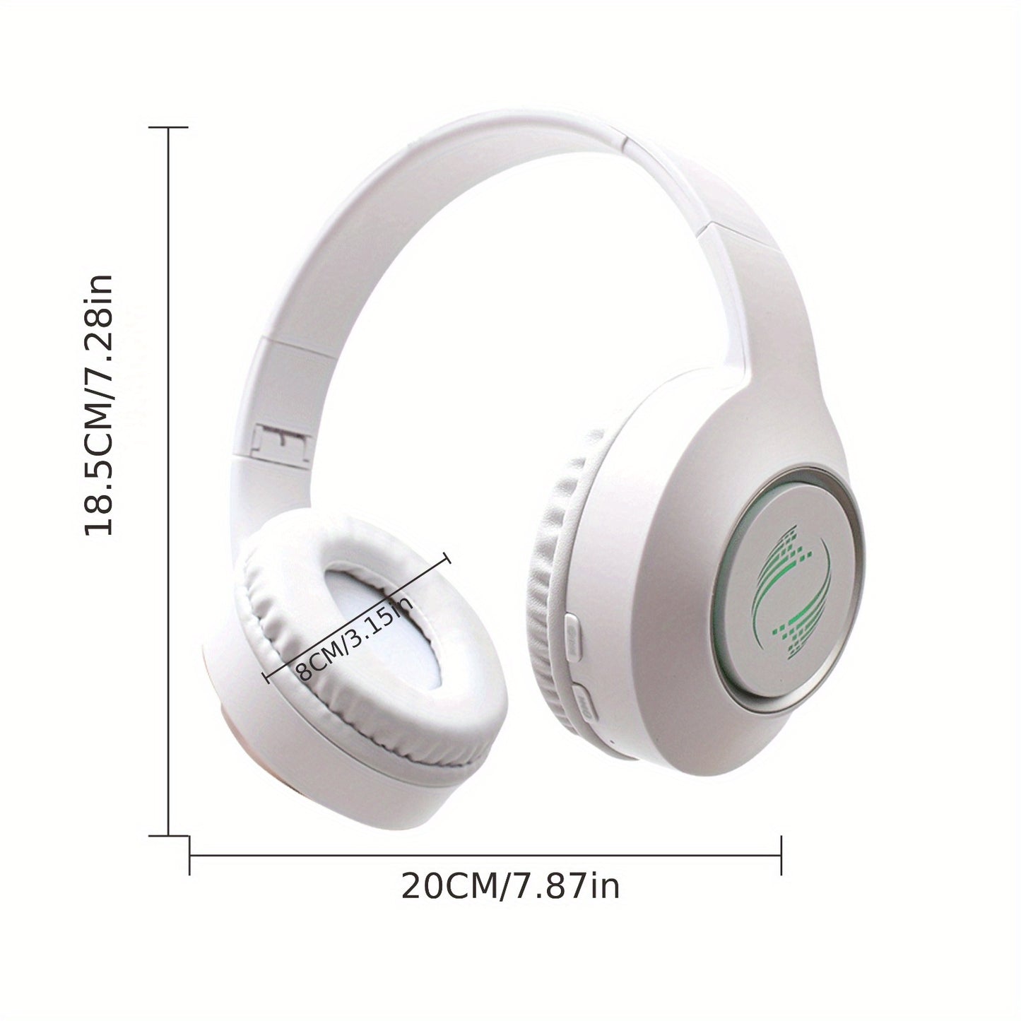 Wireless over-ear headphones with LED lights, long battery life, high fidelity stereo sound, compatible with 3.5mm jack, wireless function, capacitive microphone, for gaming, running, adult