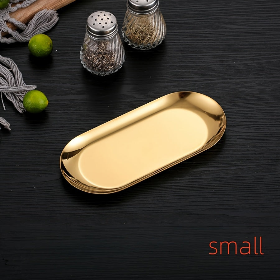 Stainless steel oval plate for Korean cuisine, snacks, and desserts, suitable for home, restaurant, picnic, and parties.