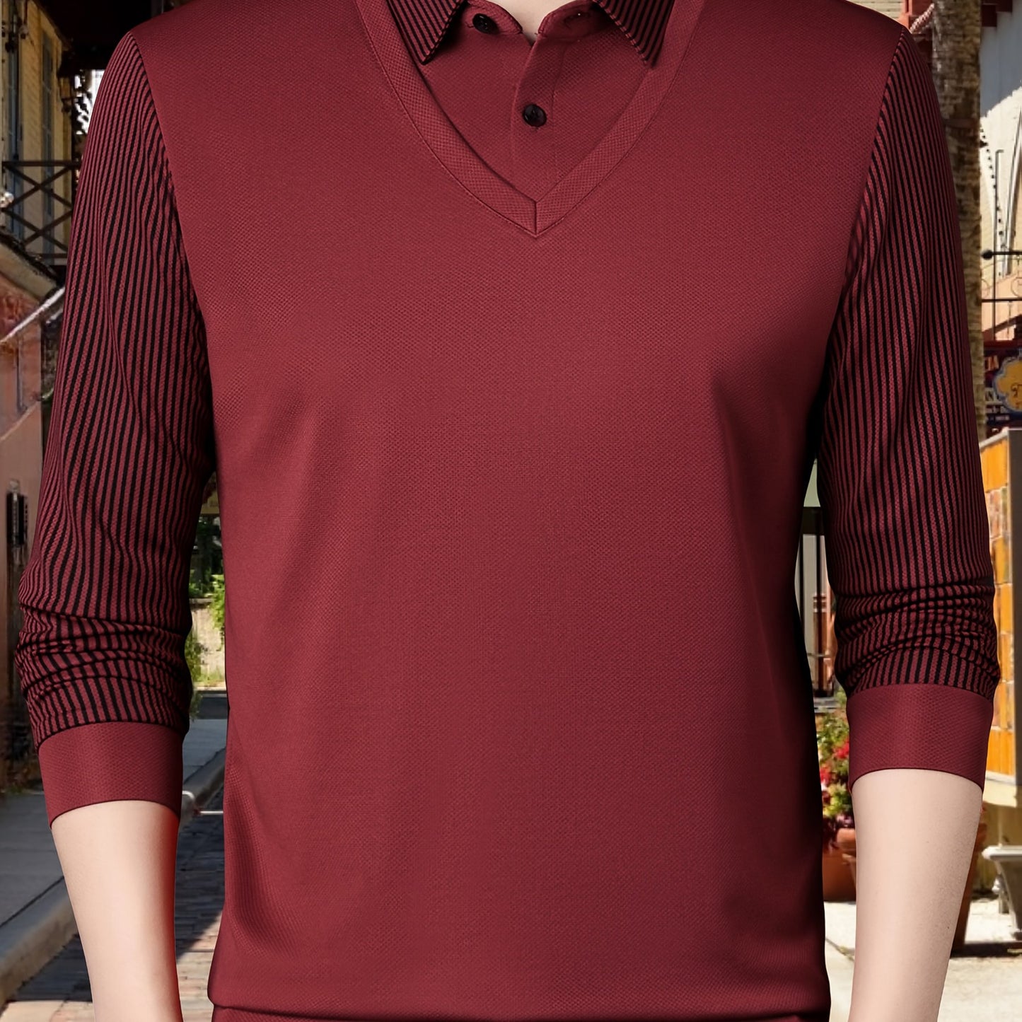 Men's long-sleeve golf shirt with breathable fabric for spring/fall wear.