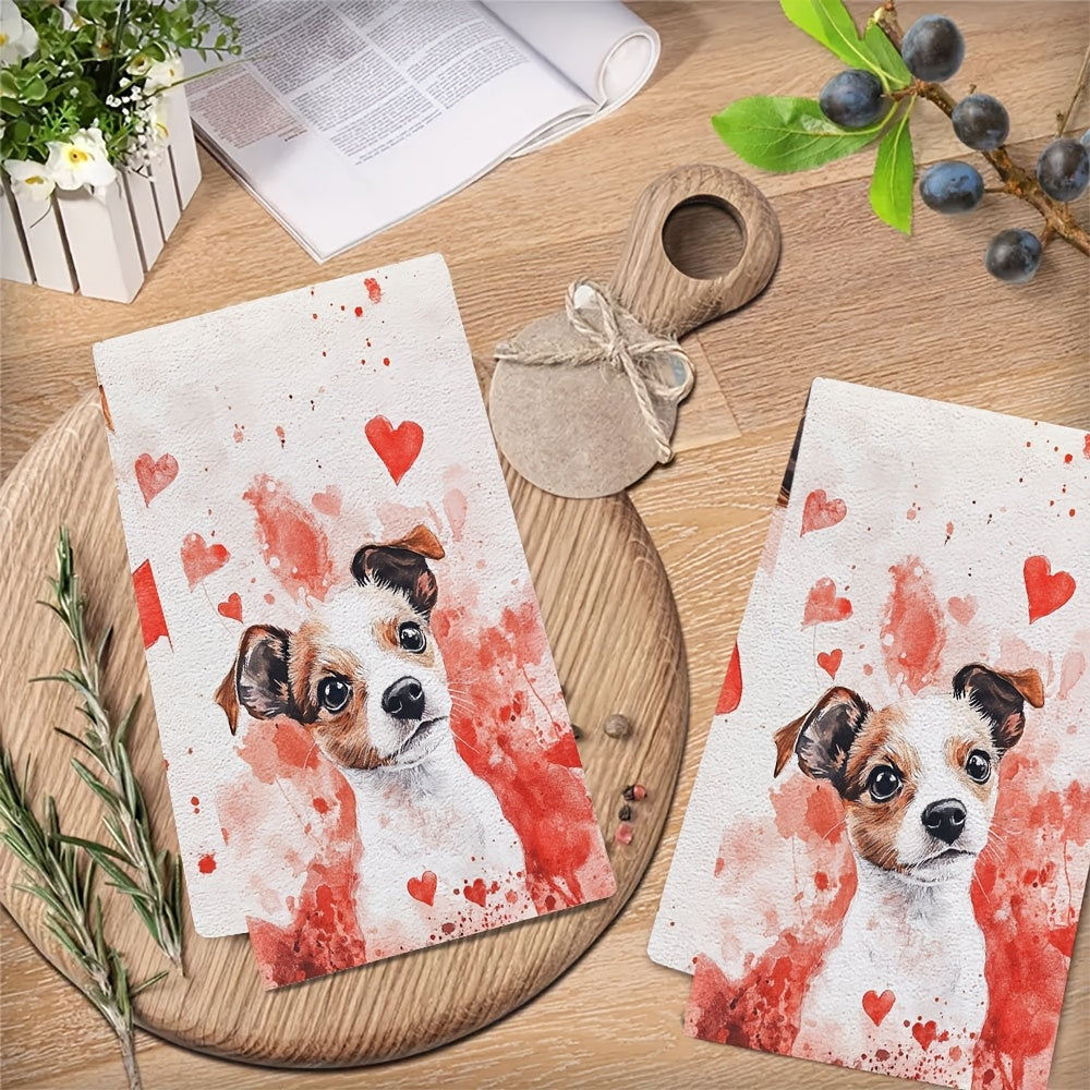 Perfect for pet owners, this set of 2 ultra-soft kitchen towels is ideal for announcing a pregnancy on Valentine's Day. Measuring 40.64x60.96 cm, these highly absorbent dish towels are machine washable and perfect for holiday decoration.