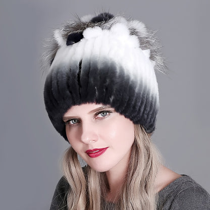 Trendy faux fur beanie for women and girls, perfect for staying warm in cold weather.