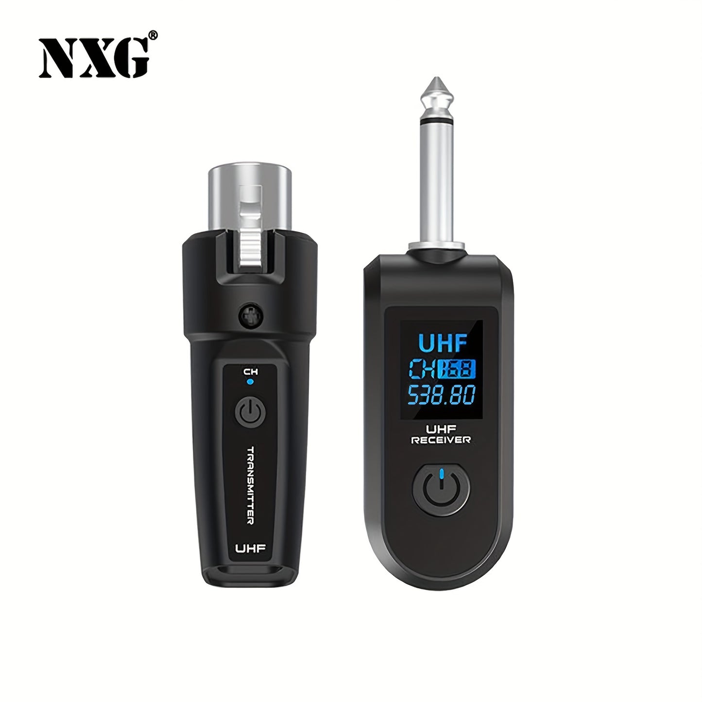 NXG 2pcs/1pc Microphone Transmitter and Receiver for XLR Microphone System, 6.35mm Jack, 2.4GHz Long Distance Transmission, USB Rechargeable, Capacitor and Dynamic Microphones