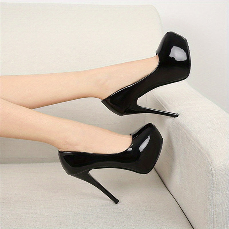 Solid Color Platform Shoes with Shallow Mouth Stiletto Heel for Women's Party Wear.