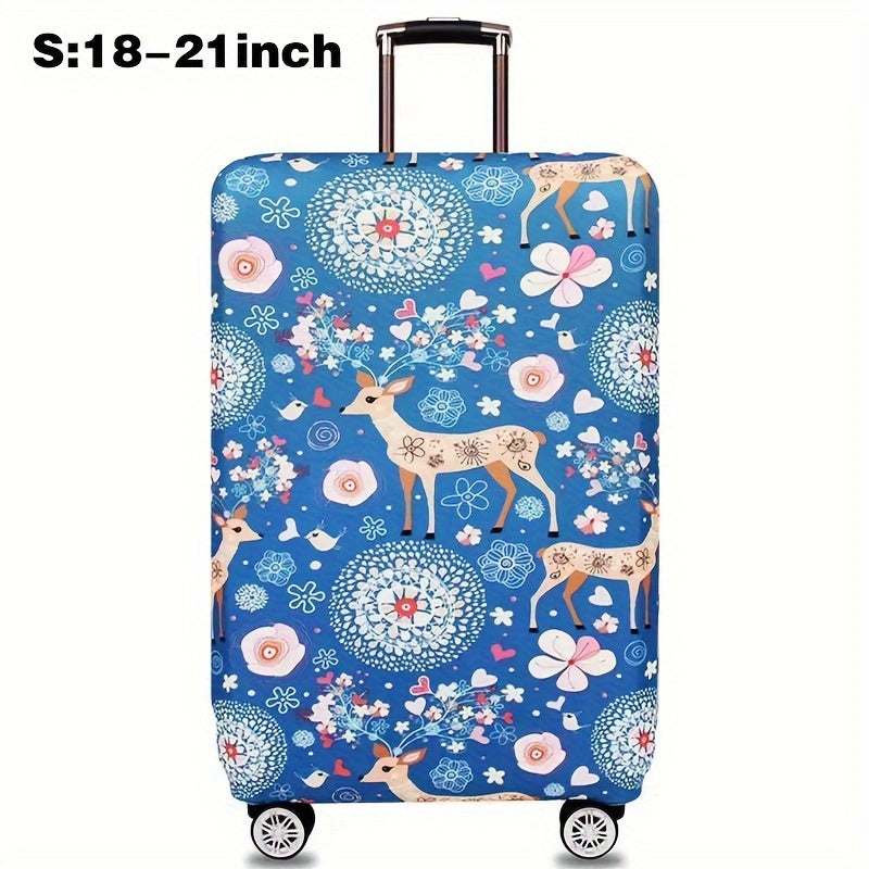 Cartoon patterned elastic luggage cover for travel suitcase or trolley duffle case.