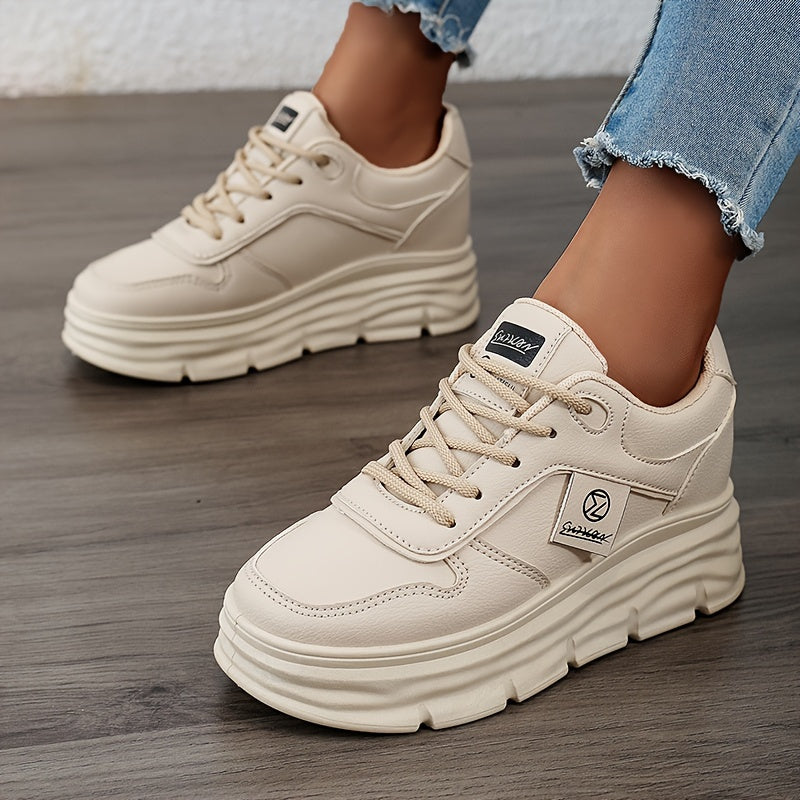 Trendy women's chunky sneakers for autumn 2024 with thick soles and height-boosting design, featuring durable PVC soles and breathable fabric lining.