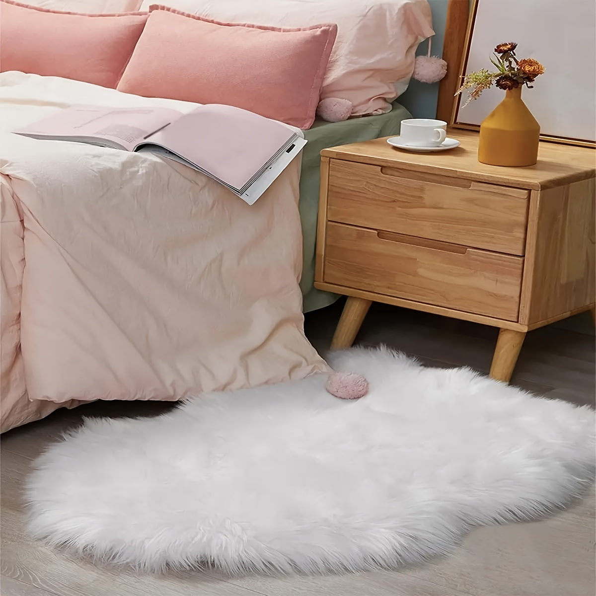 One piece of Faux Fur Rug, Plush Shaggy Area Rug made from Ultra Soft Faux Sheepskin Fur. This White Fuzzy Rug can also be used as a Sheep Skin Throw Rug, Washable Fluffy Area Rug, or a Fluffy Chair Cover.