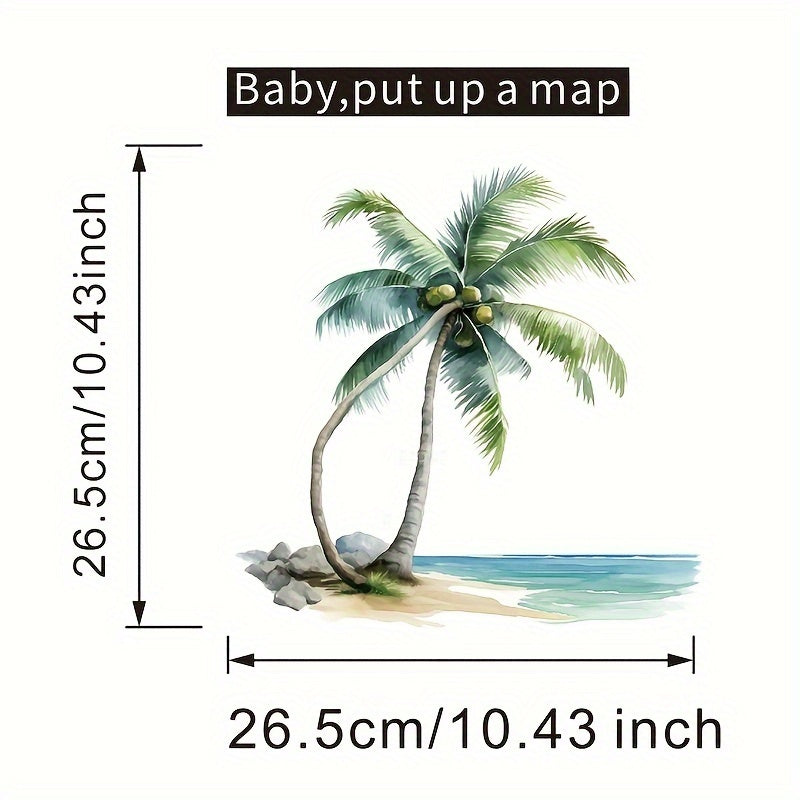 Waterproof bathroom decal featuring an ocean coconut tree design, self-adhesive with matte finish for home decor.