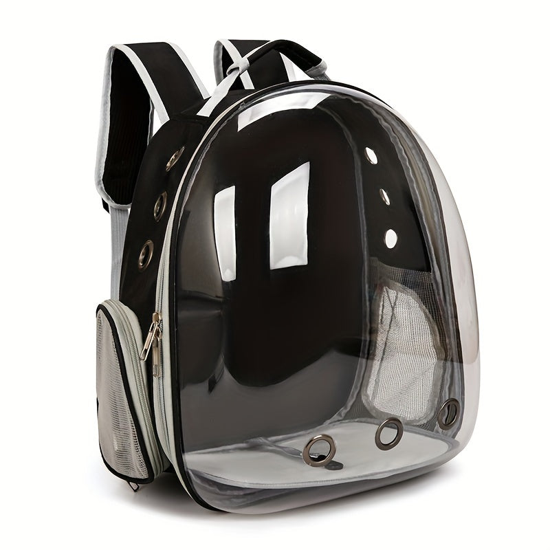 Transparent cat backpack carrier with zipper closure - breathable and comfortable space capsule design for pets.