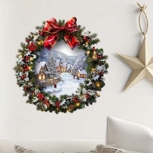 Add festive cheer to your living room with the Christmas Wreath & Snow House Window Cling - a self-adhesive holiday decoration for your glass windows. Bring the magic of Christmas into your home with this charming holiday decor.