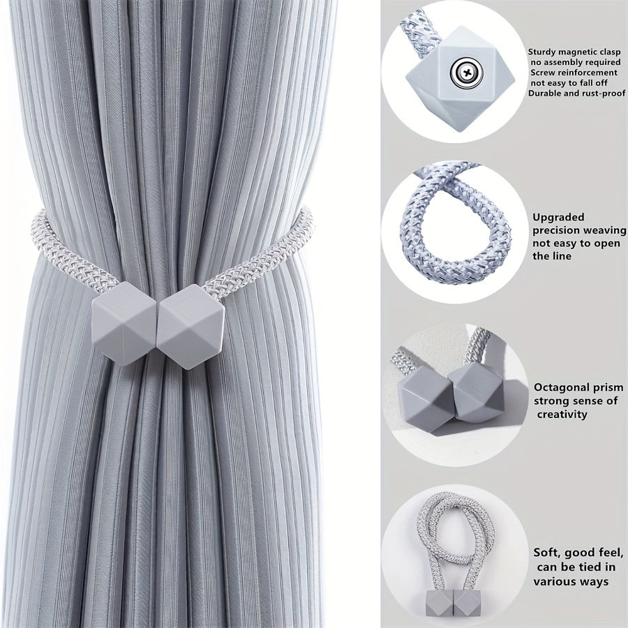 Set of 2 Magnetic Curtain Tiebacks - Stylish Polyester Ball Clips for Home Decoration, Trendy Window Drapery Accessories