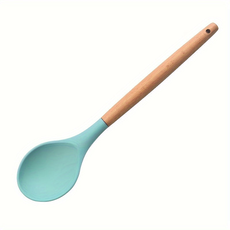 Wooden Handled Silicone Spoon - Multipurpose Kitchen Tool for Mixing, Serving, and Stirring - Long-lasting and Simple to Wash