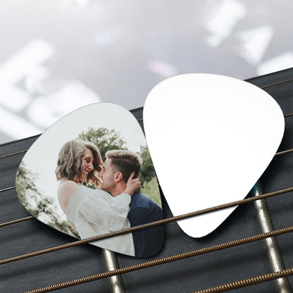 Customize your guitar picks with text, name, or photo. Available in three thicknesses, perfect for guitarists. Great gift for Dad or anyone looking to upgrade their guitar accessories.