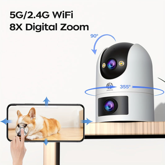 Dual Lens PTZ Video Monitor bilan 4K aniqlikda o'z maydoningizni kuzating. Ushbu monitor 2.4G va 5G WiFi ulanishi, avtomatik kuzatish imkoniyatlari, 1080p video aniqligi va tungi ko'rish imkoniyatiga ega bo'lib, 24 soatlik nazoratni ta'minlaydi. Bu