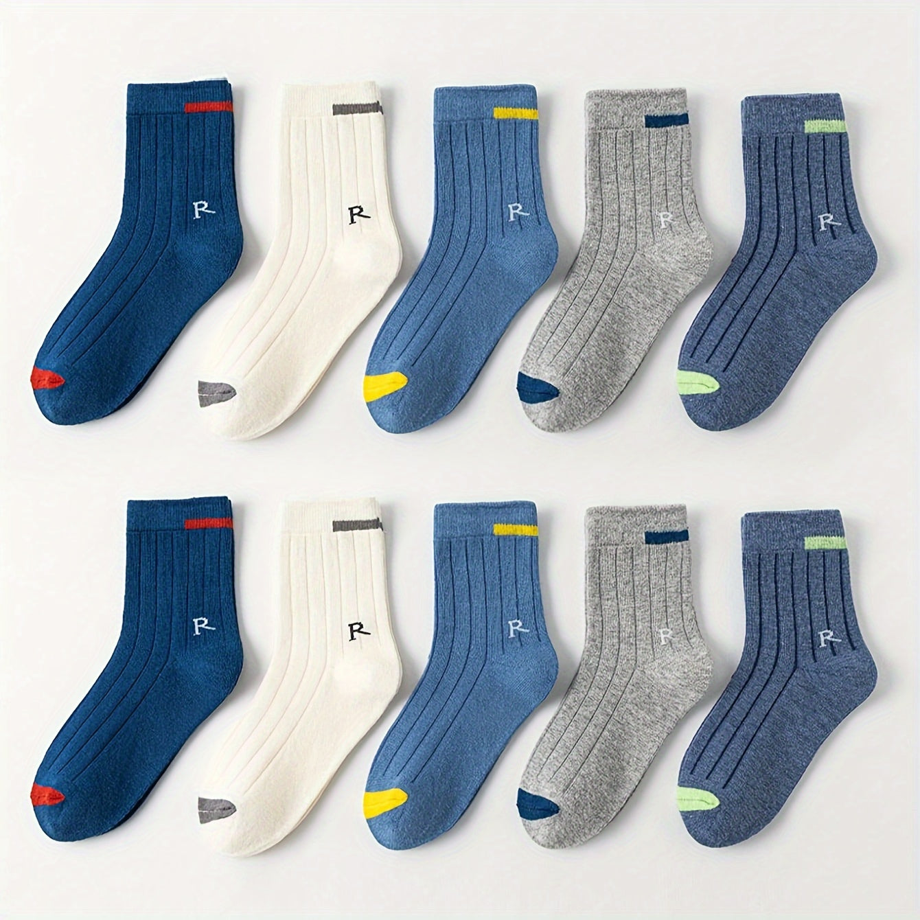 5 Boys' Breathable Athletic Socks with "R" Print, Polyester & Elastane Blend, Stylish and Soft for All Seasons