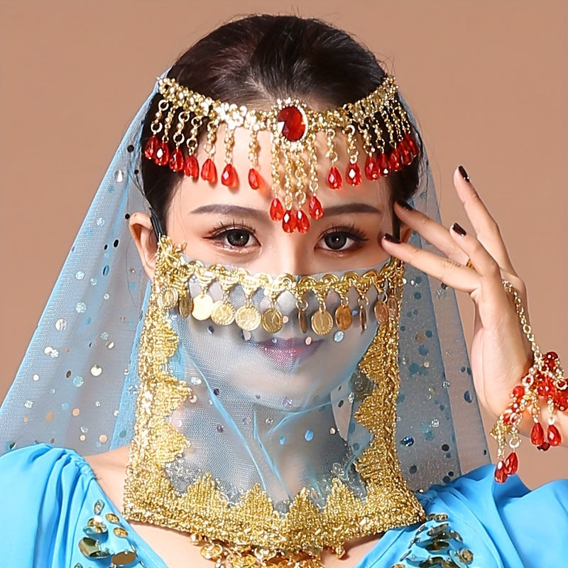 Women's Belly Dance Coin Face Covering Veil for Exotic Western Cosplay Dance Performance