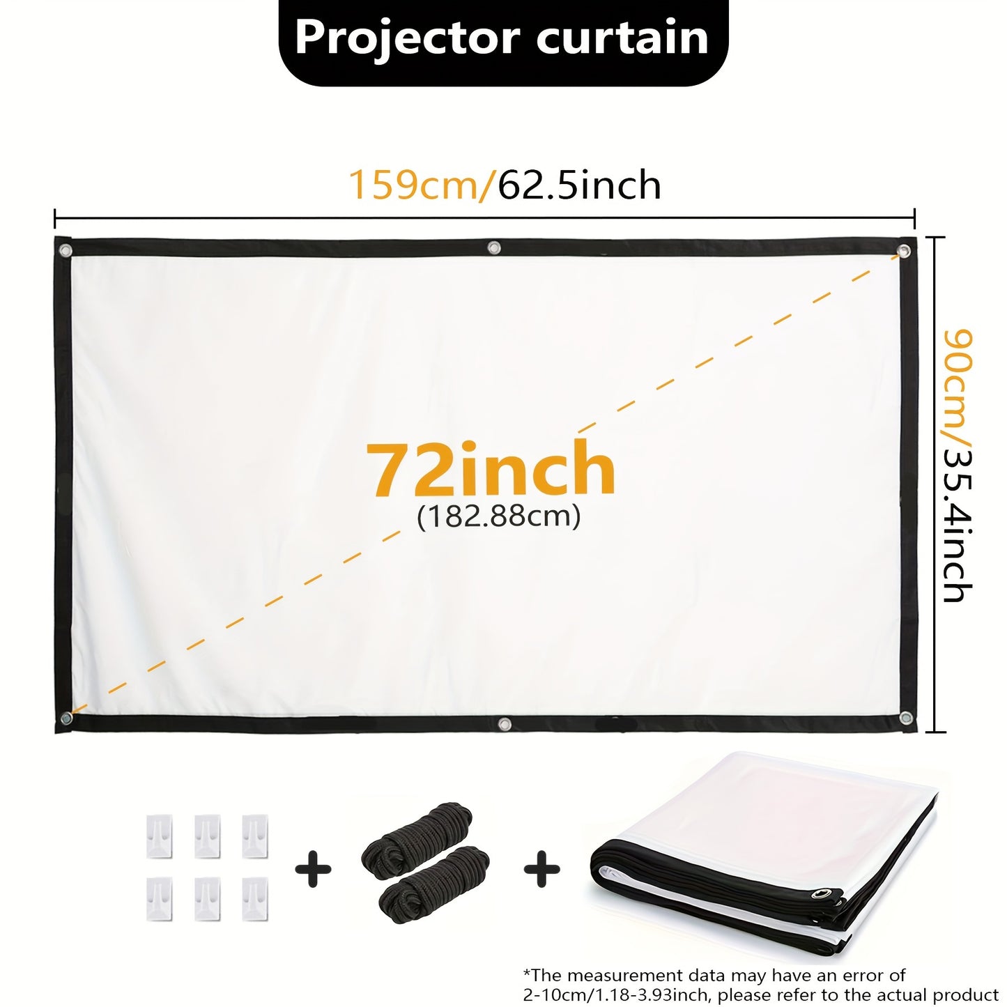 TUOGTCI 72-Inch portable projection screen with dual-sided, foldable design and 4K Ultra HD & 3D support, ideal for home theater, parties, and office use.