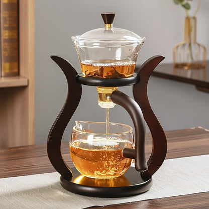 Lazy Kung Fu Glass Tea Set with infuser, magnetic switch, and teacup. Perfect for catering.