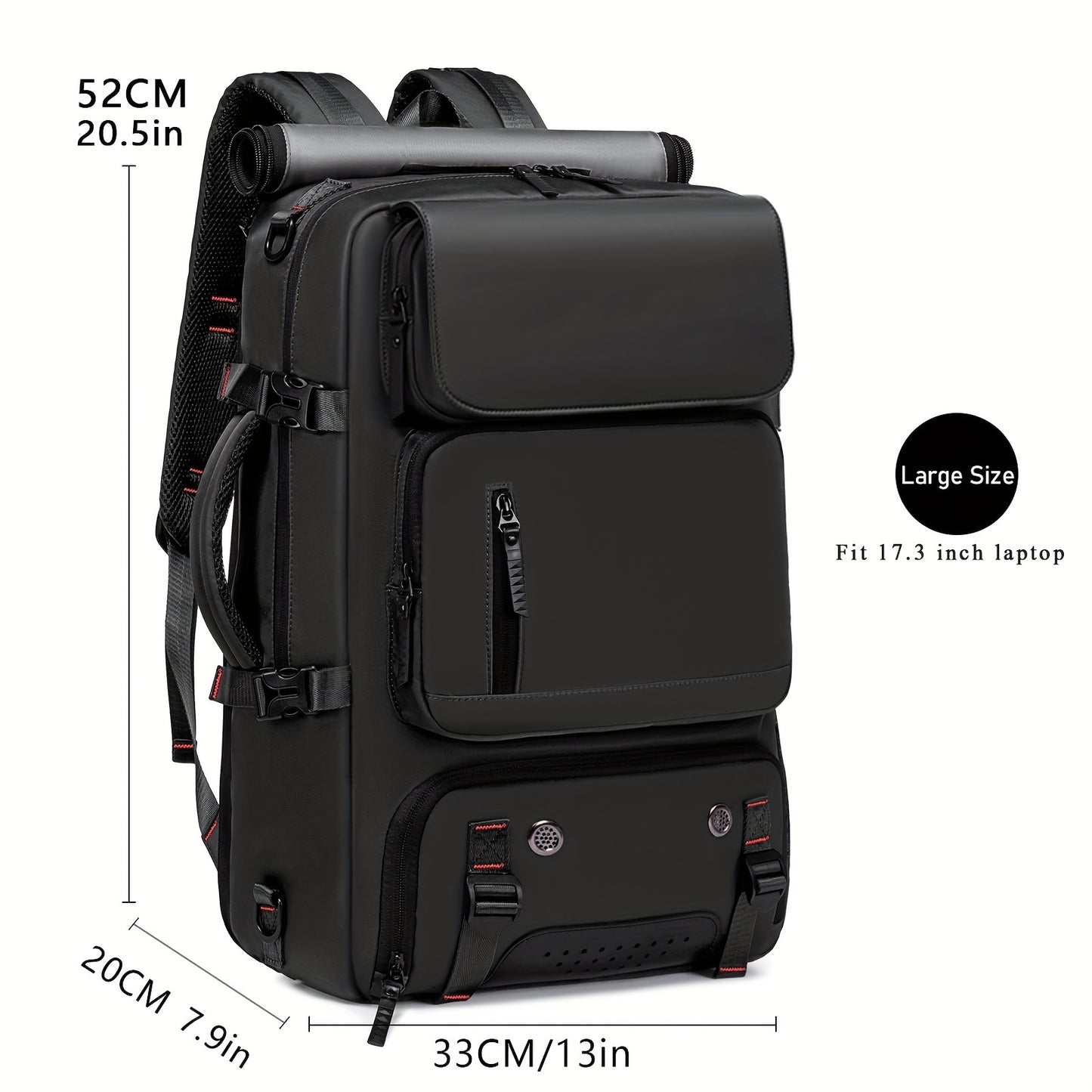 Men's travel backpack with large capacity for hiking, business, and laptops, includes a waterproof shoe bag.