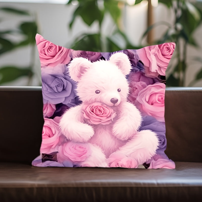 Pillow covers featuring a delightful French floral bear design, made from double-sided woven polyester with a zipper closure. These machine washable cushion cases make charming decorative accents for any room, including bedrooms, sofas, and collectible