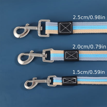 Durable striped dog leash made of polyester fiber, with a no-slip handle, heavy-duty for all breeds, easy to fold and store, battery-free.