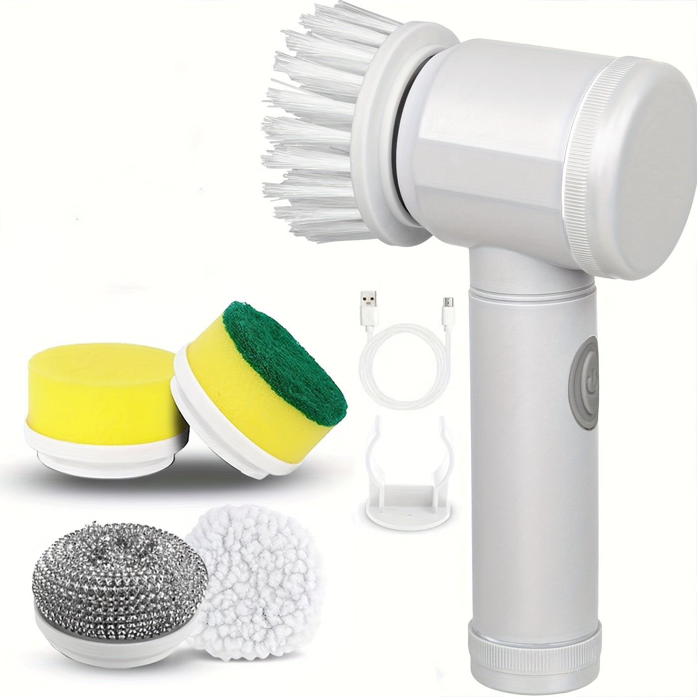 Get your hands on the 1set Electric Rotary Scrubber, a versatile cordless cleaning tool perfect for your kitchen and bathroom. This handheld device comes with 5 replaceable brush heads and a high-speed electric scrubber, making cleaning a breeze. With