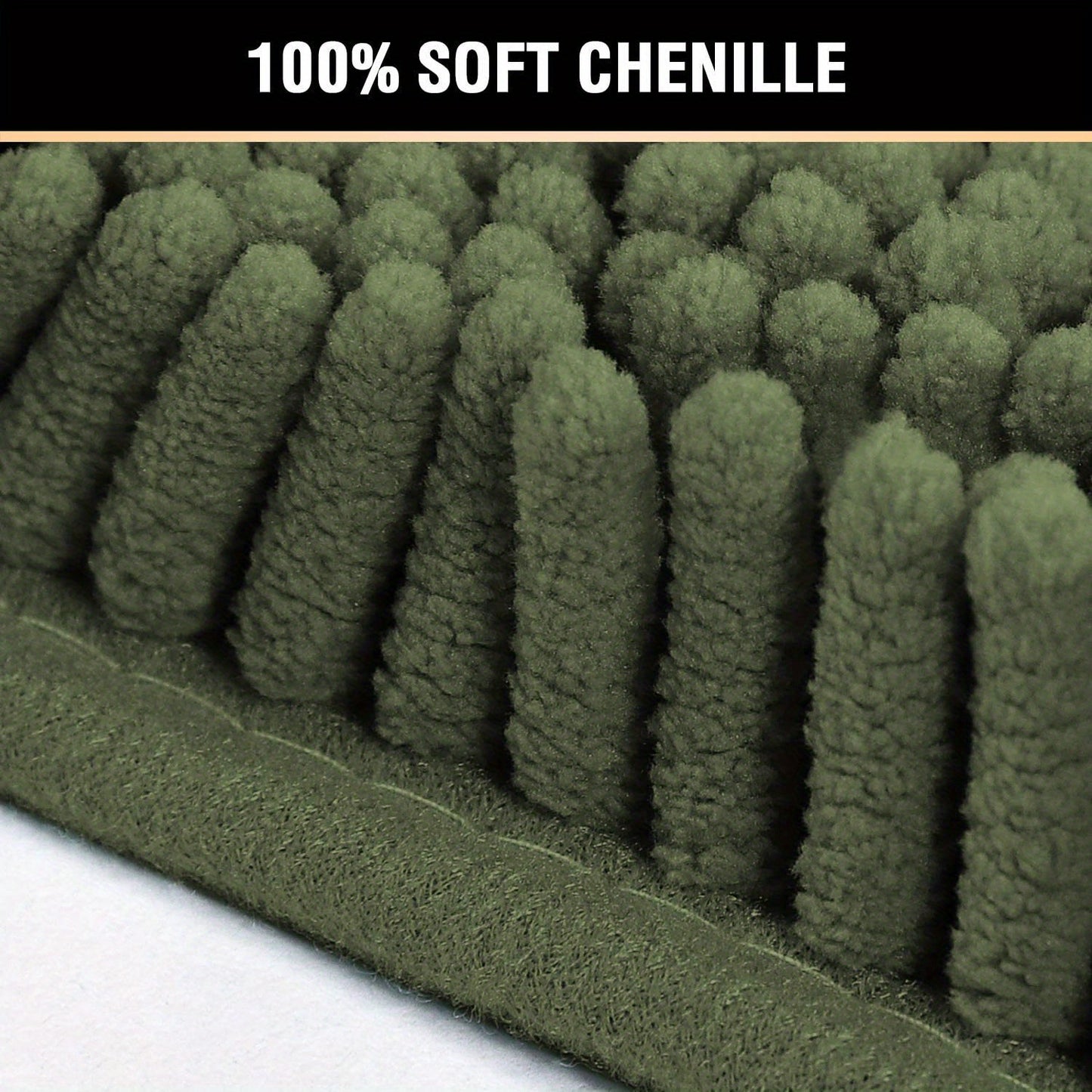 Set of 2 Chenille Bathroom Mats: U-shaped and rectangle, shaggy plush design for water absorption and anti-slip protection.