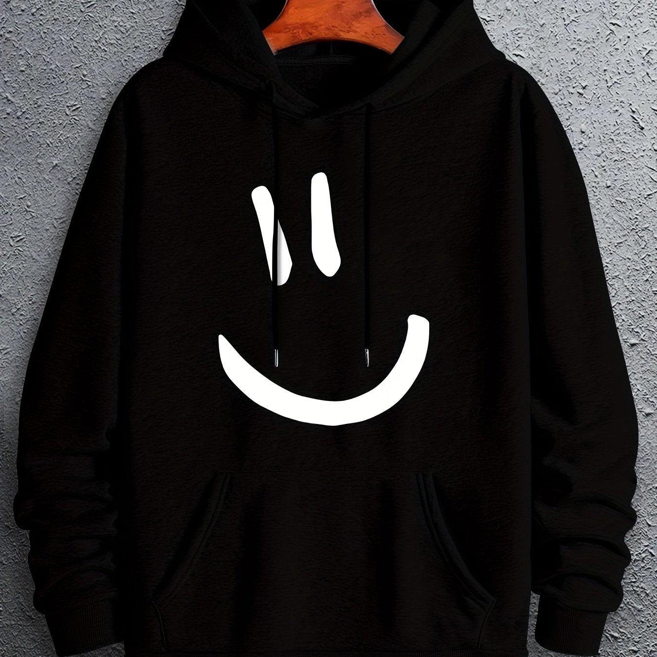 Men's cute smile face graphic print hoodie for spring/autumn, sports workout tops, plus size men's clothing.