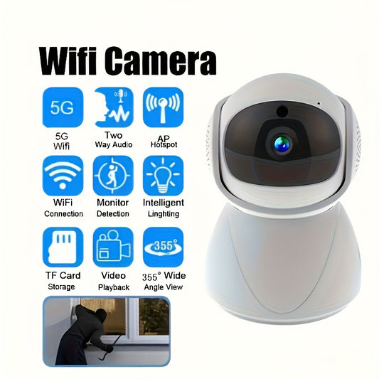 WJG 1080P HD Smart Indoor Security Camera with Dual-Band 5G WiFi, Auto-Tracking, Sound Detection, TF Storage, 355° View, Night Vision. Ideal for Home Safety & Holiday Gifts.