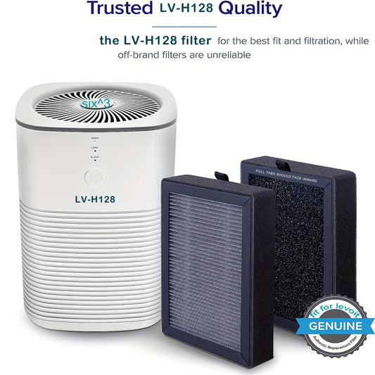 2-piece filter set for LEVOIT LV-H128 air purifier, with 3-in-1 pre-filter and activated carbon filter. Compatible with PUURVSAS (HM669A) and ROVACS (RV60).