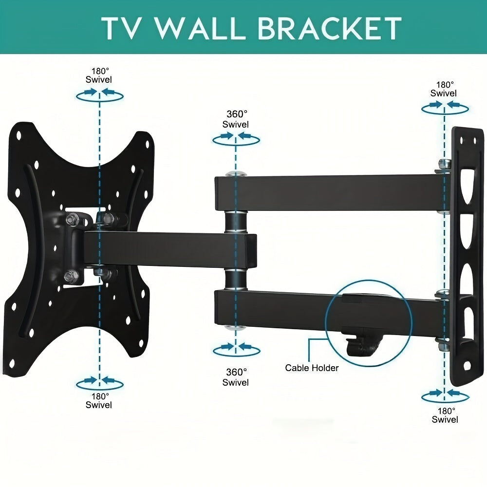 Adjustable TV & Monitor Wall Mount Bracket with Full Motion Articulating Arms for Swivel, Tilt & Extension - Compatible with 32-55 inch LED LCD Flat Curved Screens, Holds up to 44 lbs, Easy Installation with No Power Required.