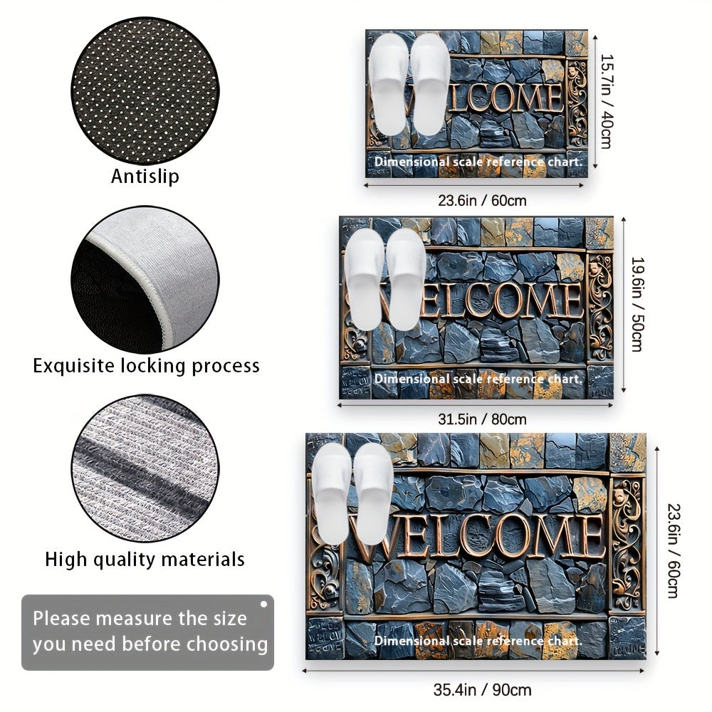 3D Real Stone Pattern Cobblestone Welcome Mat - Durable, Non-Slip & Waterproof, Easy to Clean Polyester Mat for Home Decor, Ideal for Entryway, Living Room, Bathroom, and Outdoor Spaces.