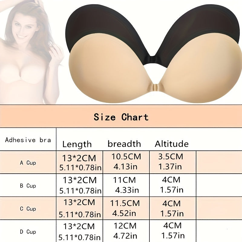 Strapless self-adhesive bras in black & skin color, backless with strong stickiness, sweat-proof, sizes A to D cup.