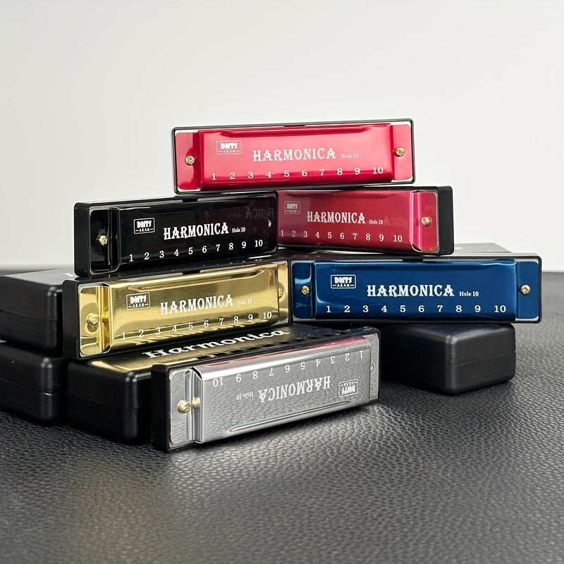 High-quality C-Tone harmonica with polished finish and durable hard shell, suitable for all skill levels and a perfect gift option.