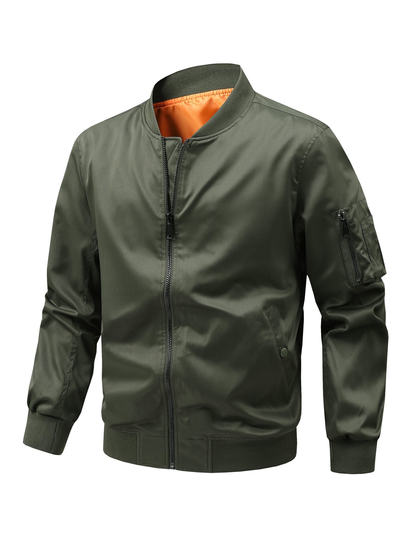 Men's Plus Size Windbreaker Jacket with Zip Closure and Baseball Collar