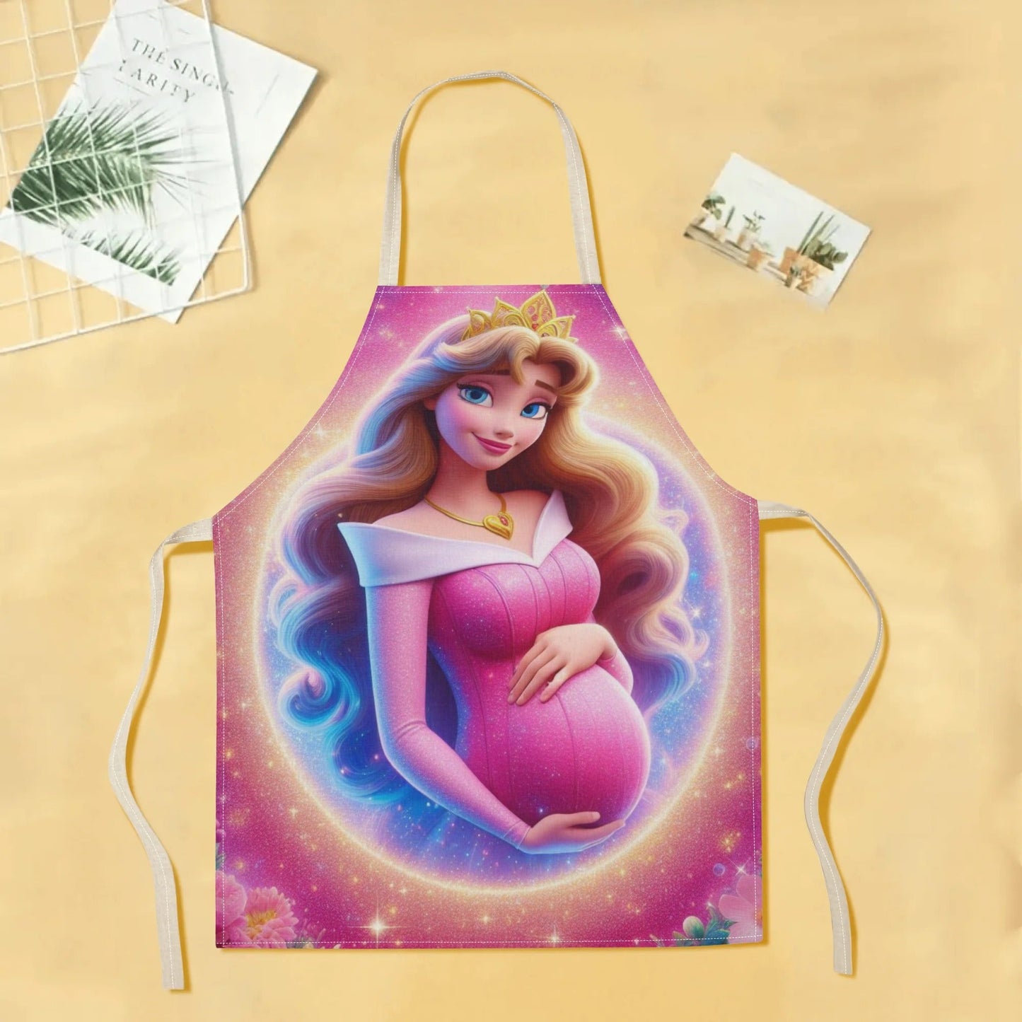 Waterproof apron featuring Elsa from Disney, with a vibrant cartoon princess print. Made of durable polyester, perfect for use at home, in restaurants, cafes, and supermarkets. Ideal for restaurant usage with its waterproof polyester material.