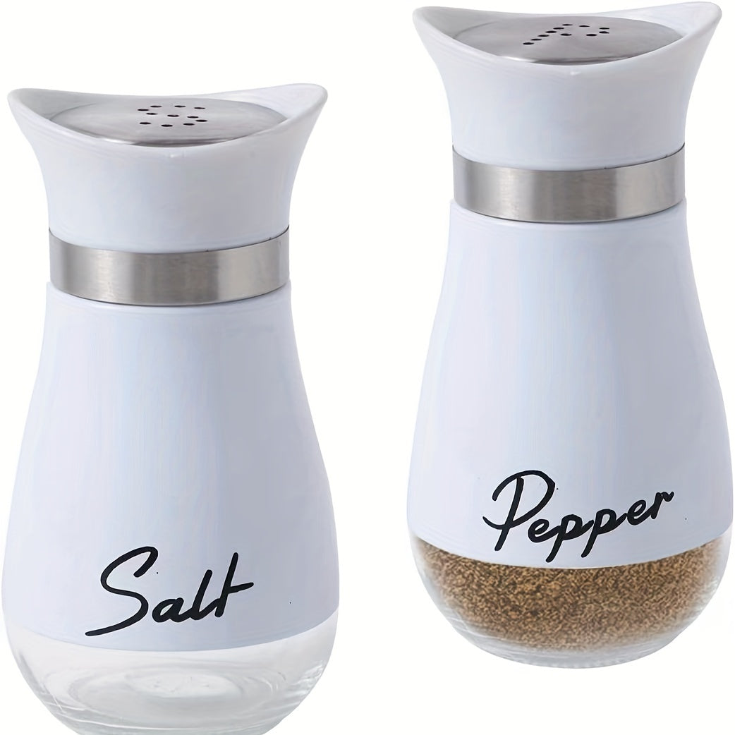 4 oz glass bottom salt and pepper shaker set with stainless steel lids for kitchen, RVs, camping, and barbecues.