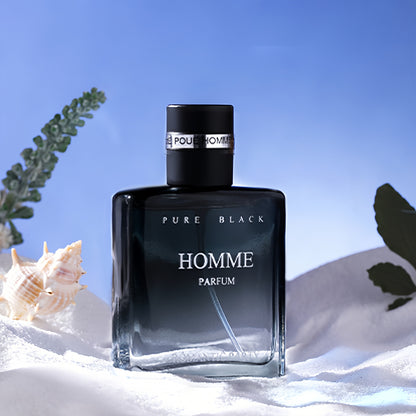 Men's cologne "Homme Parfum" in "Sunshine" Blue and "Confident" Black, with long-lasting light scent and ocean & woody fragrance notes for a charming gentleman's aroma.