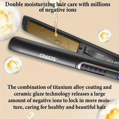 CRASTS Professional Ceramic Flat Iron for straightening and curling hair, with 5 temperature settings and 220V Type C plug.