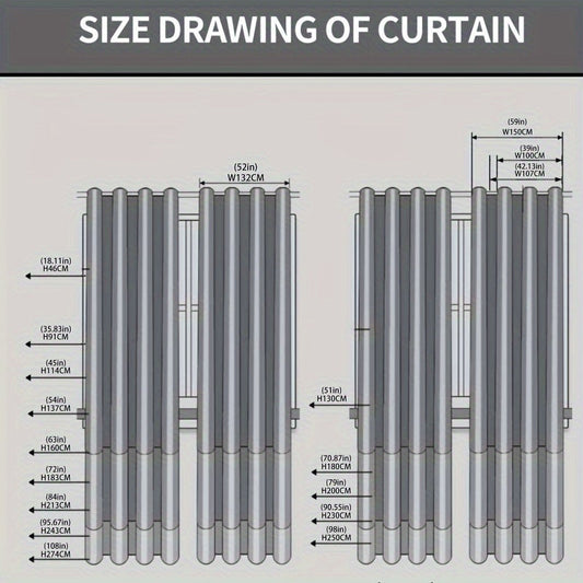 Two 100% Blackout Curtain Panels suitable for Living Room, Bedroom, Balcony, or Bathroom. These curtains feature a modern style with Grommet Top design, are water-resistant, and made of Fashion Blackout Drapes. They are made of All-season Polyester Woven