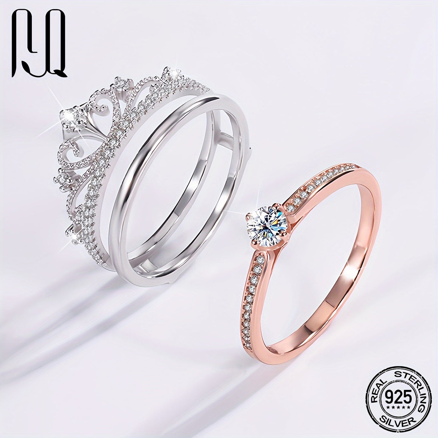 Stunning 0.5Ct Moissanite Crown Ring - Crafted with 925 Sterling Silver and 18K White/Rose Gold Plating, Ideal for an Engagement or Wedding Gift for Her. Comes with Certificate and Sizing Guide for a Perfect Fit.