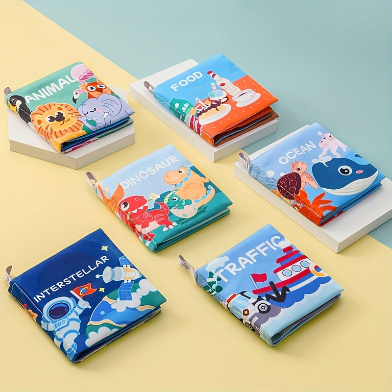 6-piece Baby's Early Education Puzzle Cloth Book Featuring Rustling Sounds, Durable Baby's Cognitive Cloth Book, Includes Ocean, Food, Animals, Space, Dinosaurs, Traffic Themes - Perfect Festival Gifts