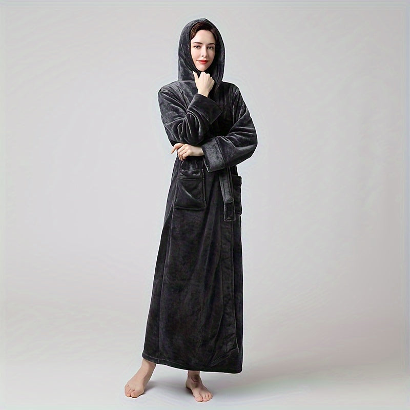 Coral Fleece Bathrobe with Long Sleeves, Couple Style, Hooded for Autumn and Winter