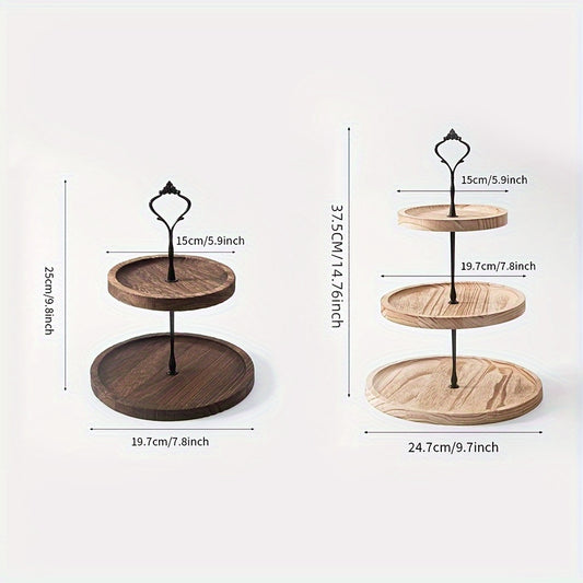 YumiPLUS Rustic Wooden Cake Stand with Iron Accents for Events and Cake Decorating.