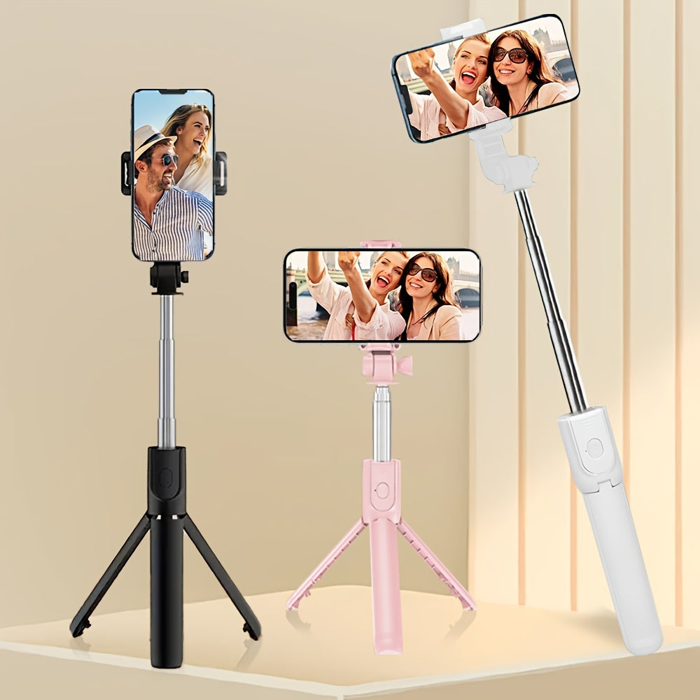 Durable tripod for smartphones and cameras with anti-shake selfie stick, ideal for indoor/outdoor live streaming and photography, made of ABS material.