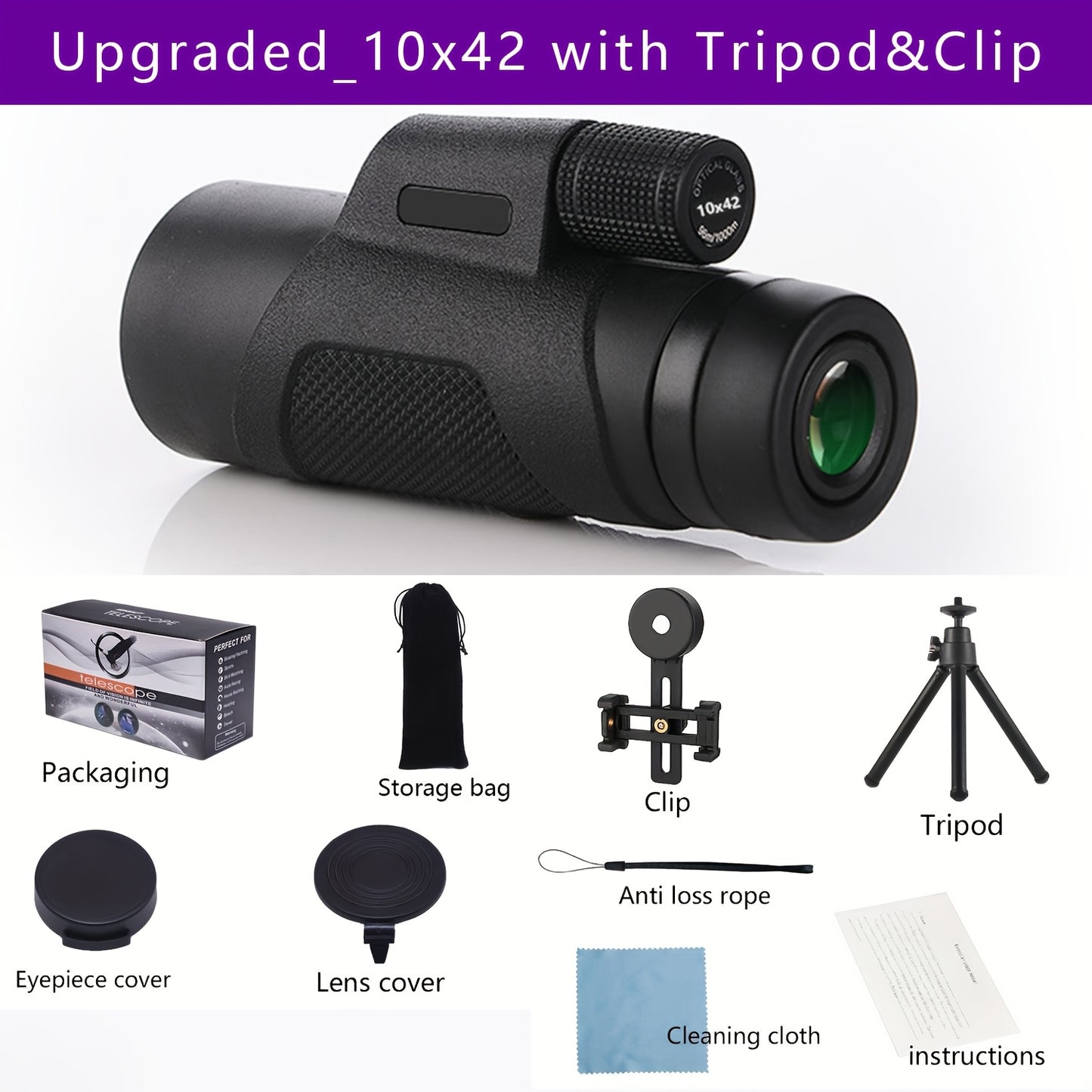 10x40mm High Definition Monocular Telescope for Adults - Portable Handheld with FMC Lens, Clear Long Distance Viewing for Outdoor Activities such as Camping, Hiking, Wildlife Observation