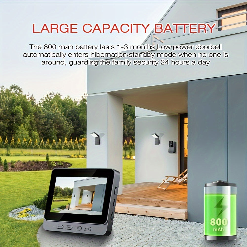 10.92 cm Screen Intercom Video Doorbell with Infrared Night Vision and Long Battery Life, Easy Connection without the need for an app.